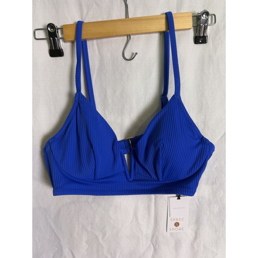 Shade & Shore Women's Bikini Top Royal Blue Ribbed Texture NWT Sz 34B